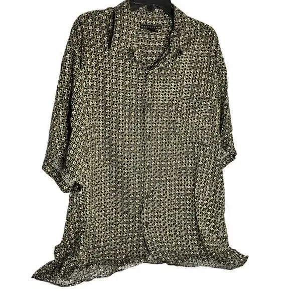 Manhattan Co Men’s Button Geometric Tan Green Casual Shirt Rayon US 3X Vintage - Picture 3 of 9